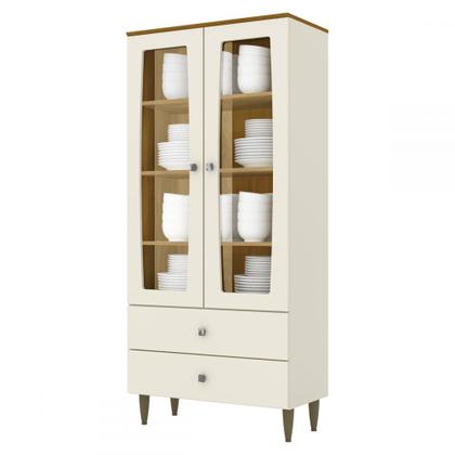 Imagem de Cristaleira Liz 2 Portas 2 Gavetas Off White/Nature - Henn