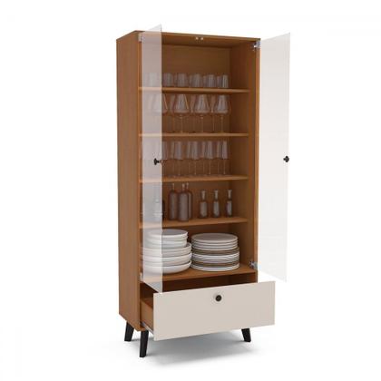 Imagem de Cristaleira Londres 2 Portas 1 Gaveta com Vidro Creme/Freijó - Politorno