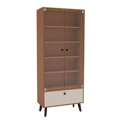 Imagem de Cristaleira Londres 2 Portas 1 Gaveta com Vidro Creme/Freijó - Politorno