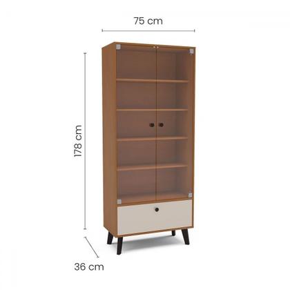 Imagem de Cristaleira Londres 2 Portas 1 Gaveta com Vidro Creme/Freijó - Politorno