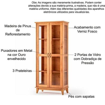 Imagem de Cristaleira Maderia Maciça Com Portas De Vidro Bella