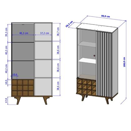 Imagem de Cristaleira MDF Sala De Jantar Vidro Espelho Com Prateleiras Adega De Vinhos Porta Louças Taças Cozinha Ripado Moderna Retro Petra