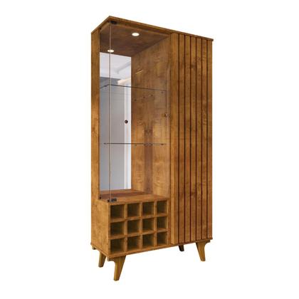 Imagem de Cristaleira MDF Sala De Jantar Vidro Espelho Com Prateleiras Adega De Vinhos Porta Louças Taças Cozinha Ripado Moderna Retro Petra