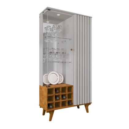 Imagem de Cristaleira MDF Sala De Jantar Vidro Espelho Com Prateleiras Adega De Vinhos Porta Louças Taças Cozinha Ripado Moderna Retro Petra