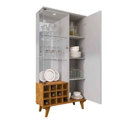 Imagem de Cristaleira MDF Sala De Jantar Vidro Espelho Com Prateleiras Adega De Vinhos Porta Louças Taças Cozinha Ripado Moderna Retro Petra