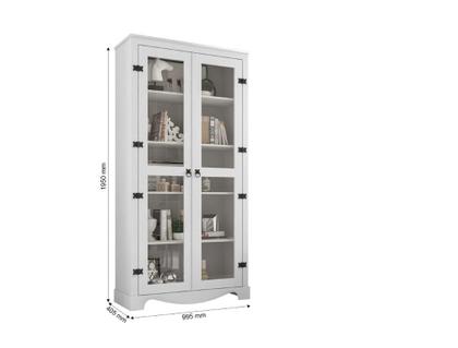 Imagem de Cristaleira NE Modelo Retrô Rústico 2 Portas Com Vidro de 3mm 4 Prateleiras Puxadores e Dobradiças em Metal Tampo de 18mm Cor Branco