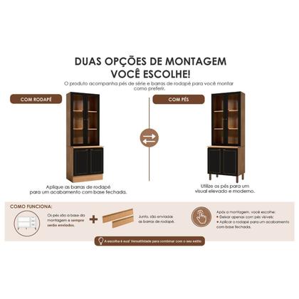 Imagem de Cristaleira para Cozinha com 4 Portas e Vidro Conecta Frise Cinamomo/Preto Yescasa