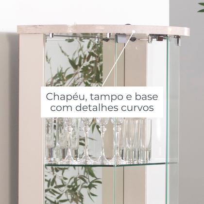 Imagem de Cristaleira para Sala de Jantar 4 Portas Vidro Curvo com Espelho LED 2 Gavetas Moss Marrom/Cumaru/Opala