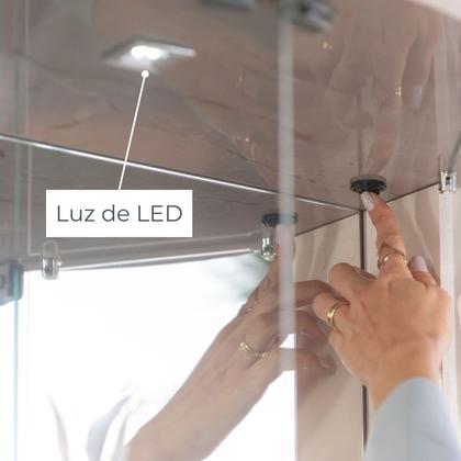 Imagem de Cristaleira para Sala de Jantar 4 Portas Vidro Curvo com Espelho LED e Nicho Garrafeiro Marina Laranja/Cinamomo/Off White