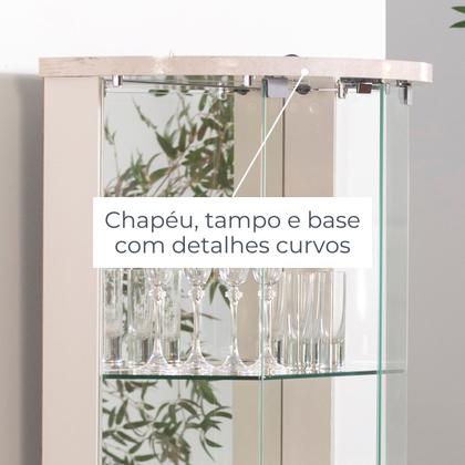 Imagem de Cristaleira para Sala de Jantar 4 Portas Vidro Curvo com Espelho LED e Nicho Garrafeiro Marina Marrom/Cumaru/Opala