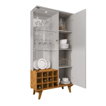 Imagem de Cristaleira para Sala Estar com Adega porta com Vidro e LED pés em Madeira Cor:Off White/Nature