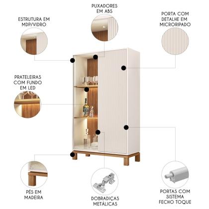 Imagem de Cristaleira Porta de Vidro Com LED 90cm Lucca Off/Freijó C01 - Mpozenato