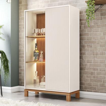 Imagem de Cristaleira Porta de Vidro Com LED 90cm Lucca Off/Freijó C01 - Mpozenato