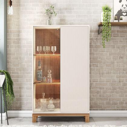 Imagem de Cristaleira Porta de Vidro Com LED 90cm Lucca Off/Freijó C01 - Mpozenato