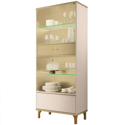 Imagem de Cristaleira Portas de Vidro com Led 76cm Delux Off/Champanhe H01 - Mpozenato