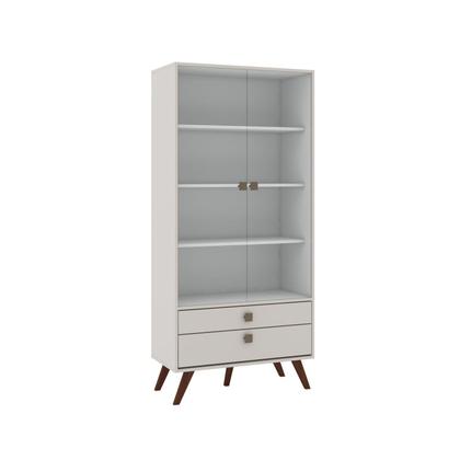 Imagem de Cristaleira Retrô 2 Portas Vidro 2 Gavetas MDP Off White 80cm Bege