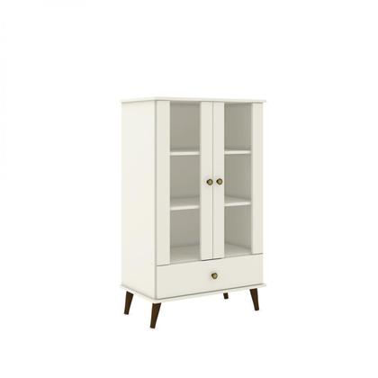 Cristaleira Retrô com 2 Portas de Vidro - Off White - Movelbento Imagem de Cristaleira Retrô com 2 Portas de Vidro - Off White