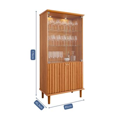 Imagem de Cristaleira Ripada Com LED e Vidro 4 Portas com Pés de Madeira Luiza Cimol