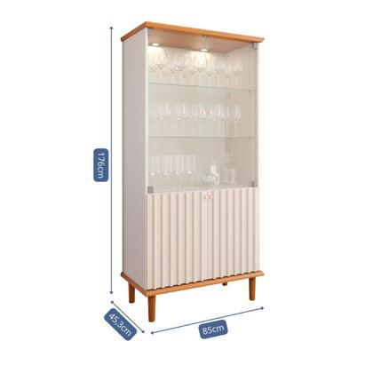 Imagem de Cristaleira Ripada Com LED e Vidro 4 Portas com Pés de Madeira Luiza Cimol