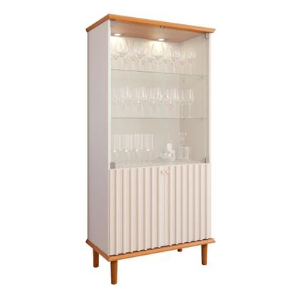 Imagem de Cristaleira Ripada Com LED e Vidro 4 Portas com Pés de Madeira Luiza Cimol