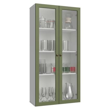 Imagem de Cristaleira Suspensa 70 cm 2 Portas de Vidro Branco/Verde Vik Madesa