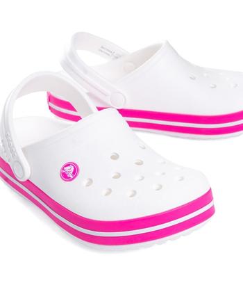 Imagem de Crocs Sandália Infantil Crocband Branco/Rosa