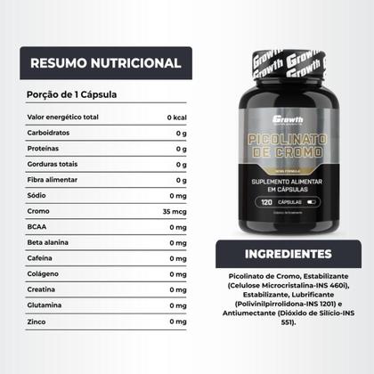 Imagem de Cromo Picolinato 120 Cápsulas Growth Supplements Kit 2 Potes