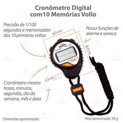 Imagem de Cronômetro Digital Profissional Multifuncional Precisão de 1/100 10 Memórias Ergônomico Vollo
