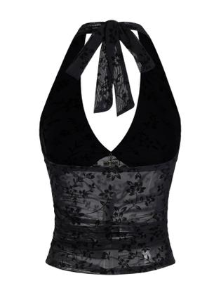 Imagem de Crop Top Verdusa Gothic Goth Halter Mesh, transparente, sem encosto, preto