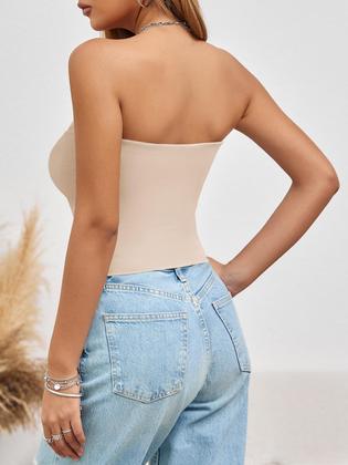 Imagem de Crop Tube Tops Imily Bela, damasco feminino sem alças de verão