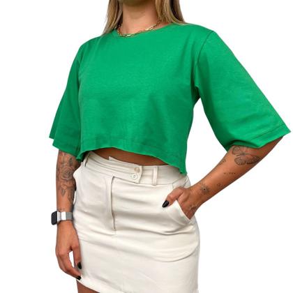Imagem de Cropped Algodão Feminino Liso Basico T-shirt Blusa Manga Curta