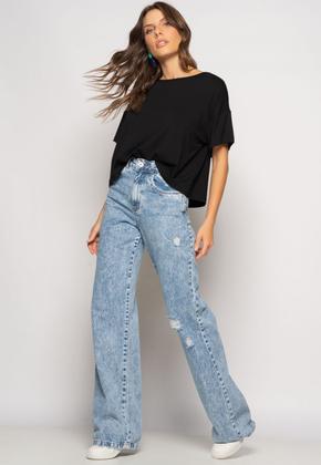 Imagem de Cropped Amplo Manga Curta Malha Preto Salvatore