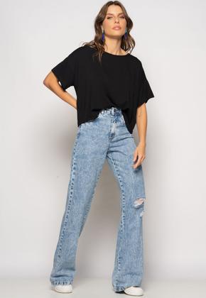 Imagem de Cropped Amplo Manga Curta Malha Preto Salvatore