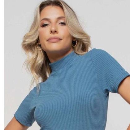 Imagem de Cropped Blusa Blusinha Feminina Canelada Gola Alta Manga Curta Blogueira