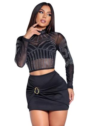 Imagem de Cropped Blusa Boiadeira Manga Longa Com Detalhes Sofisticado de Brilho Noite Festa Balada Entrega Direta