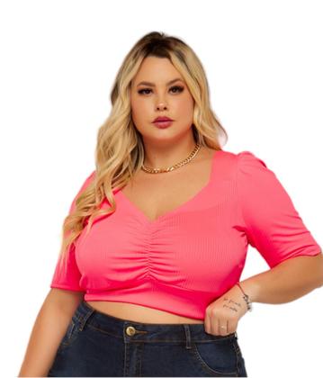 Imagem de Cropped Blusa Decotado Franzido c Manga Plus Size Gringa Top