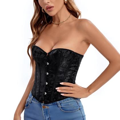 Imagem de Cropped Corset Corselet Top Blusa Bustiê Modelador Floral Linha Casual Preto M659