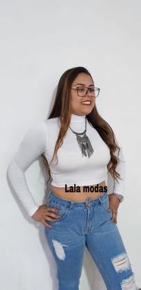 Imagem de Cropped Feminino Gola Alta Manga Longa em Suplex/branco/preto/rosa