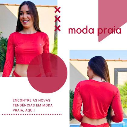 Imagem de Cropped Feminino Manga Longa Proteção Solar Uv 50+ Avulso Surf Malha fria Segunda Pele Sem Bojo Modelo Tradicional