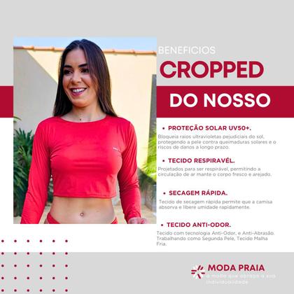 Imagem de Cropped Feminino Manga Longa Proteção Solar Uv 50+ Avulso Surf Malha fria Segunda Pele Sem Bojo Modelo Tradicional