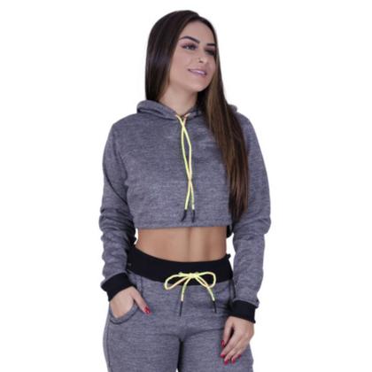 Imagem de Cropped Feminino Moletom Felpudo Manga Longa Com Capuz Orbis - cinza, M