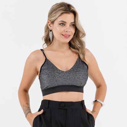 Imagem de Cropped feminino top brilho frente dupla s/bojo alça fina slim 73623a