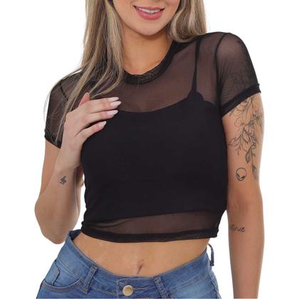 Imagem de Cropped Feminino Top Tule Black Comfort Party Festas Balada Moda Noite Tecido Fresquinho