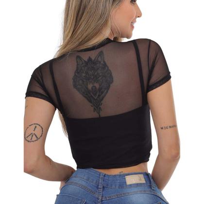 Imagem de Cropped Feminino Top Tule Black Comfort Party Festas Balada Moda Noite Tecido Fresquinho