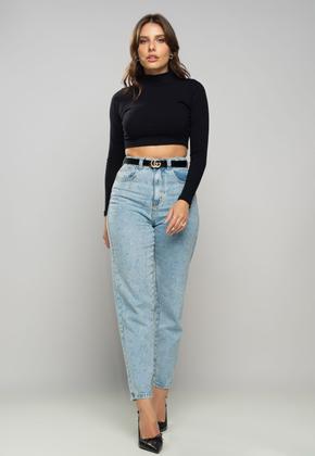 Imagem de Cropped Gola Alta Manga Longa Comfy Malha Canelada Preto Salvatore