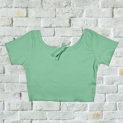 Imagem de Cropped Infantil Blusinha Moda Menina Canelado Lacinho Gola
