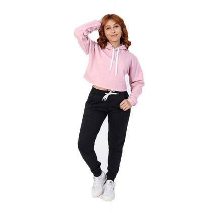 Imagem de Cropped Moletom Feminino Algodao Flanelado Com Capuz Ajustavel Liso Moderno