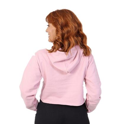 Imagem de Cropped Moletom Feminino Algodao Flanelado Com Capuz Ajustavel Liso Moderno