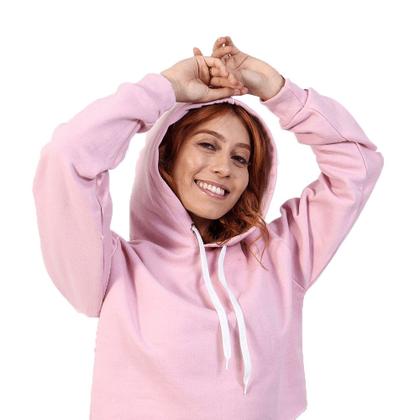 Imagem de Cropped Moletom Feminino Algodao Flanelado Com Capuz Ajustavel Liso Moderno