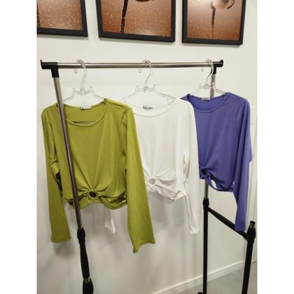 Imagem de Cropped plus size canelado, manga longa com detalhe argola